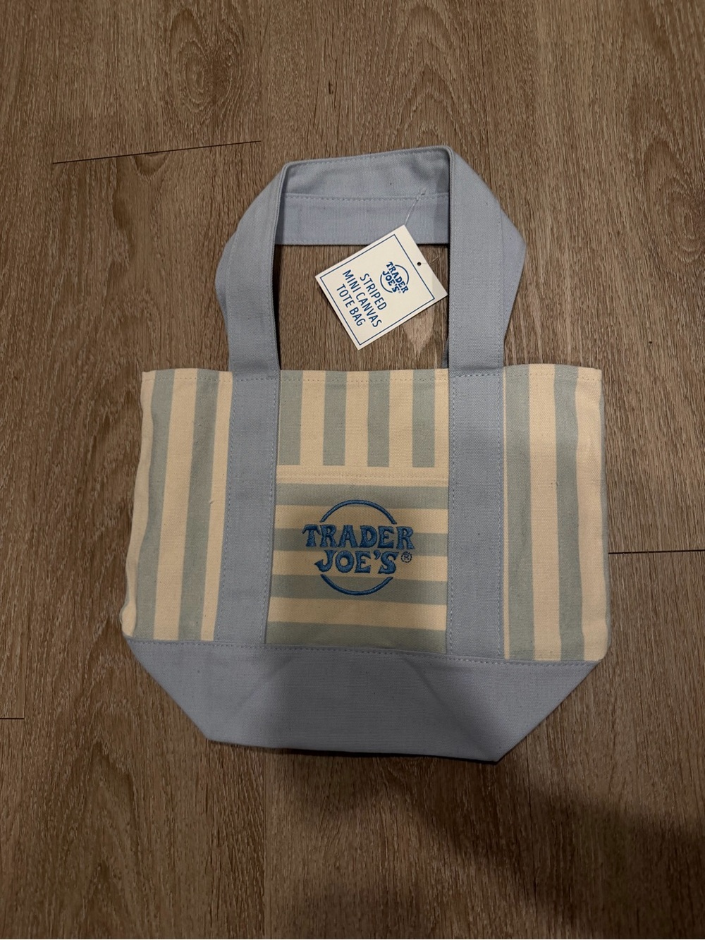 NEW Blue Trader Joe's Striped Canvas Mini Tote